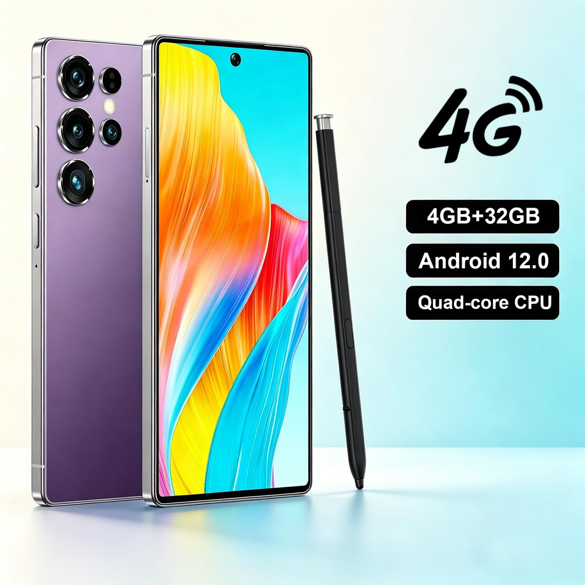 Unlocked 4G Smartphone 6.6" HD+ Display 4GB+32GB Android 12 Dual SIM Black O539