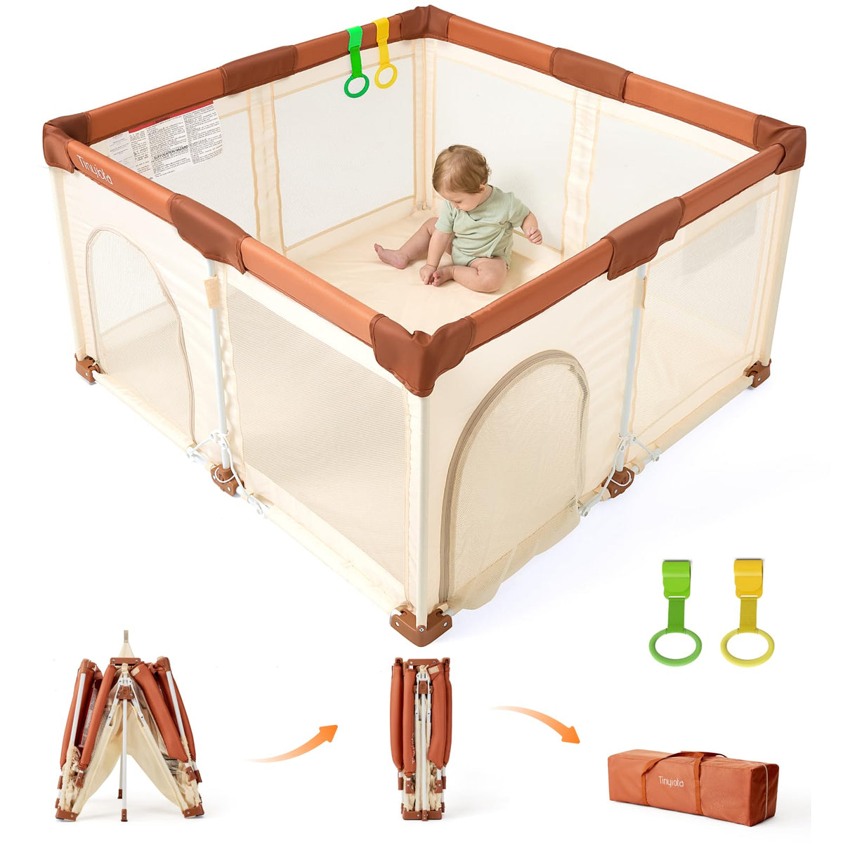 Foldable Baby Playpen 50x50 Inch Portable Play Yard with Mesh Storage Bag N4774