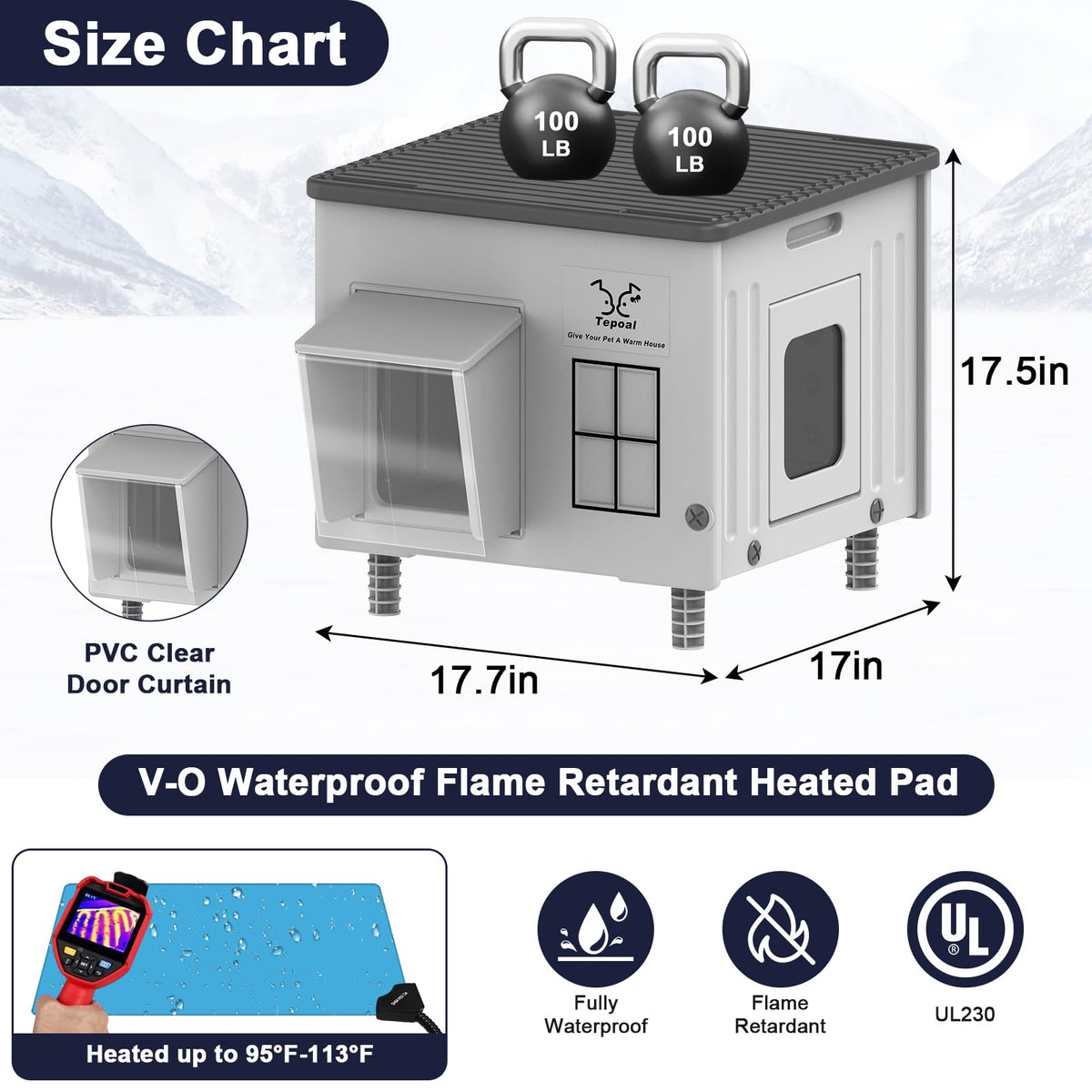 Heated Cat House with Safety Escape Doors and Heating Pads L4771