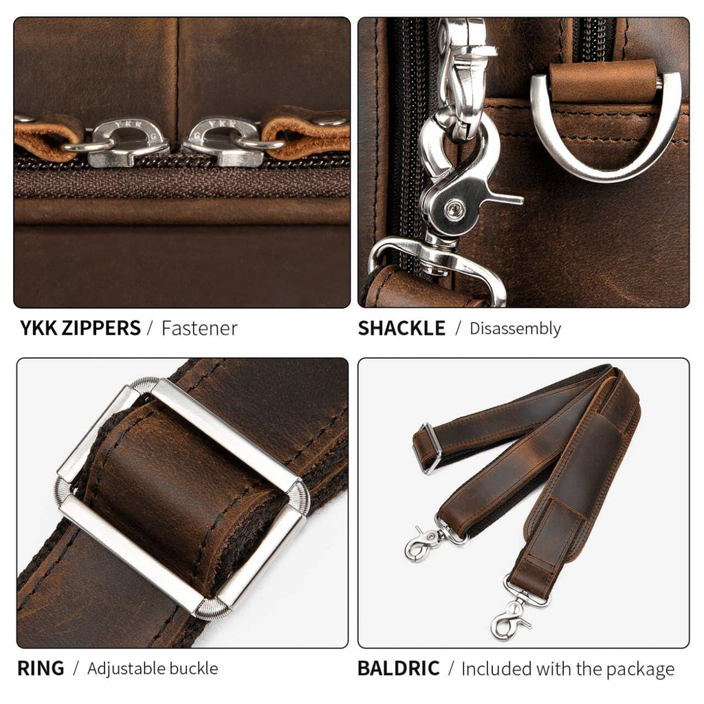 Leather 16" Laptop Briefcase with Luggage Strap F2388