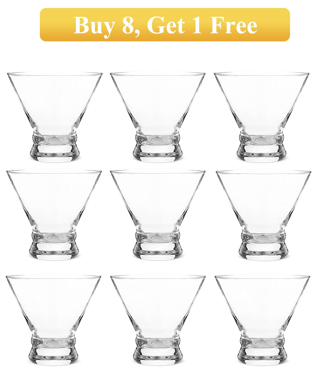 Set of 9 Crystal Stemless Martini Glasses 8 Ounces M9499