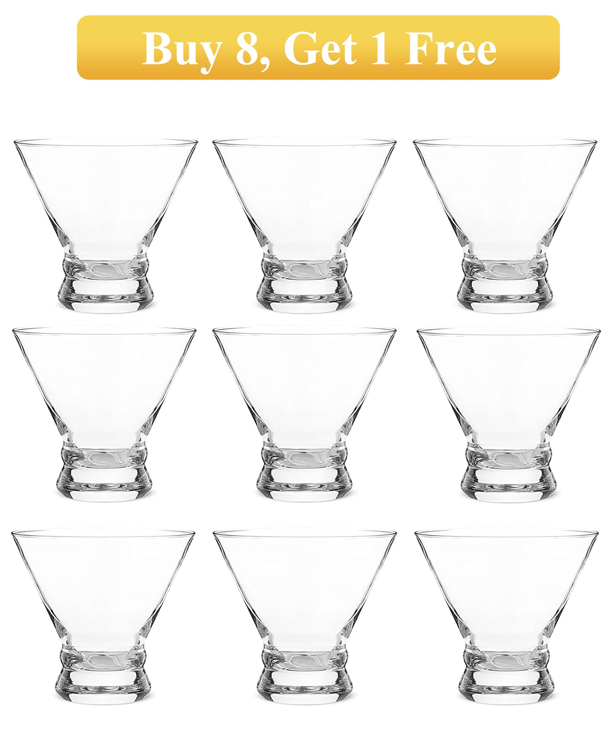 Set of 9 Crystal Stemless Martini Glasses 8 Ounces M9499