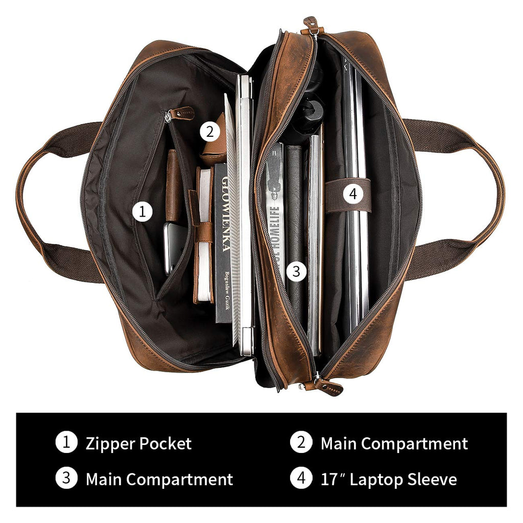 Leather 16" Laptop Briefcase with Luggage Strap F2388
