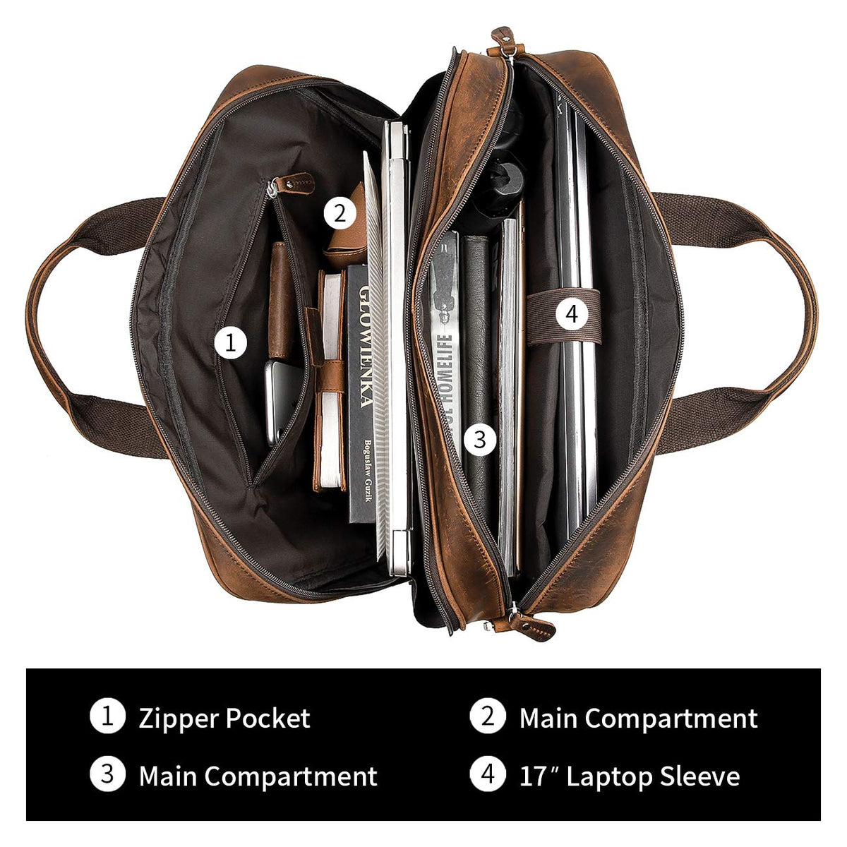 Leather 16" Laptop Briefcase with Luggage Strap F2388