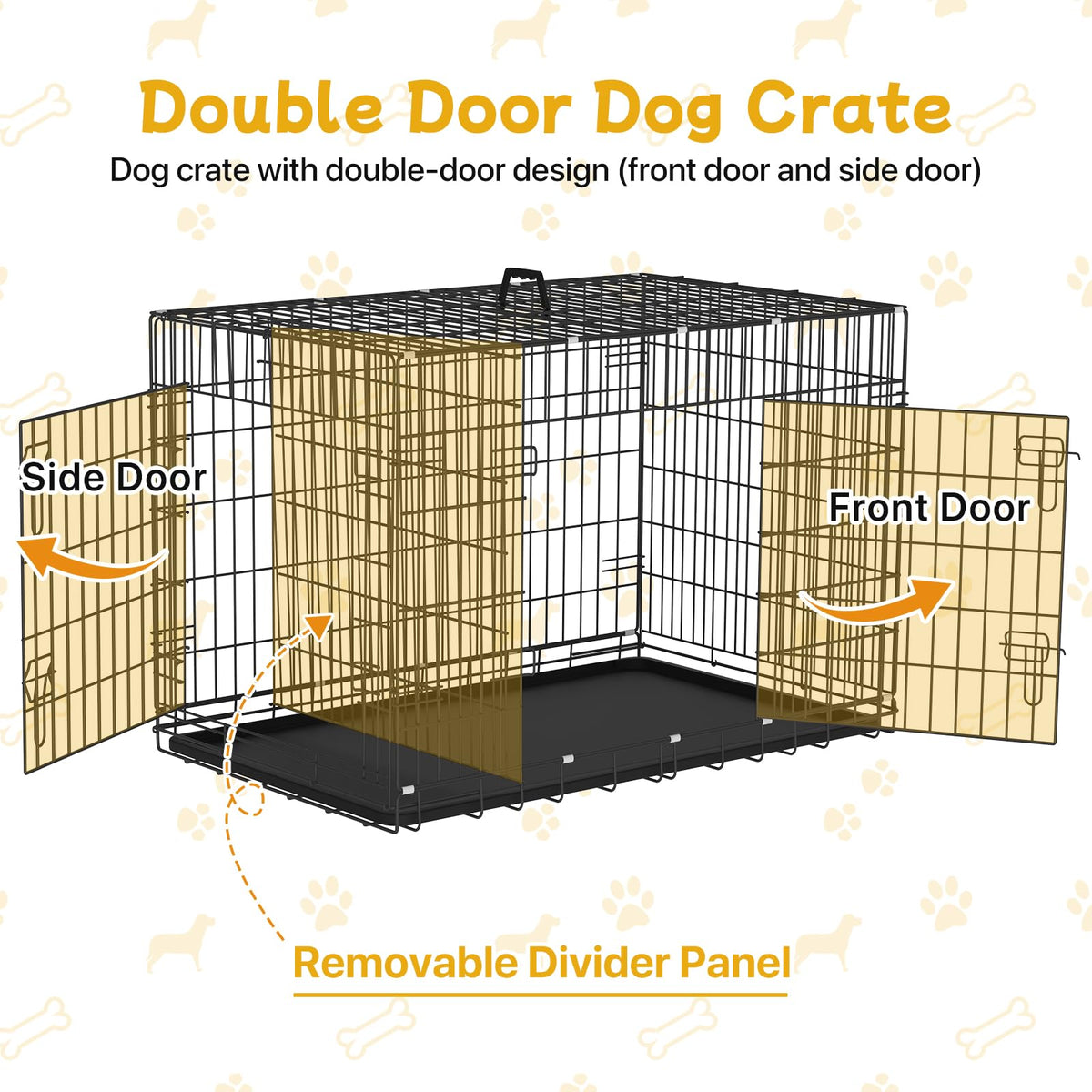 48 Inch Folding Metal Wire Dog Crate with Divider Panel & Removable Tray J1285