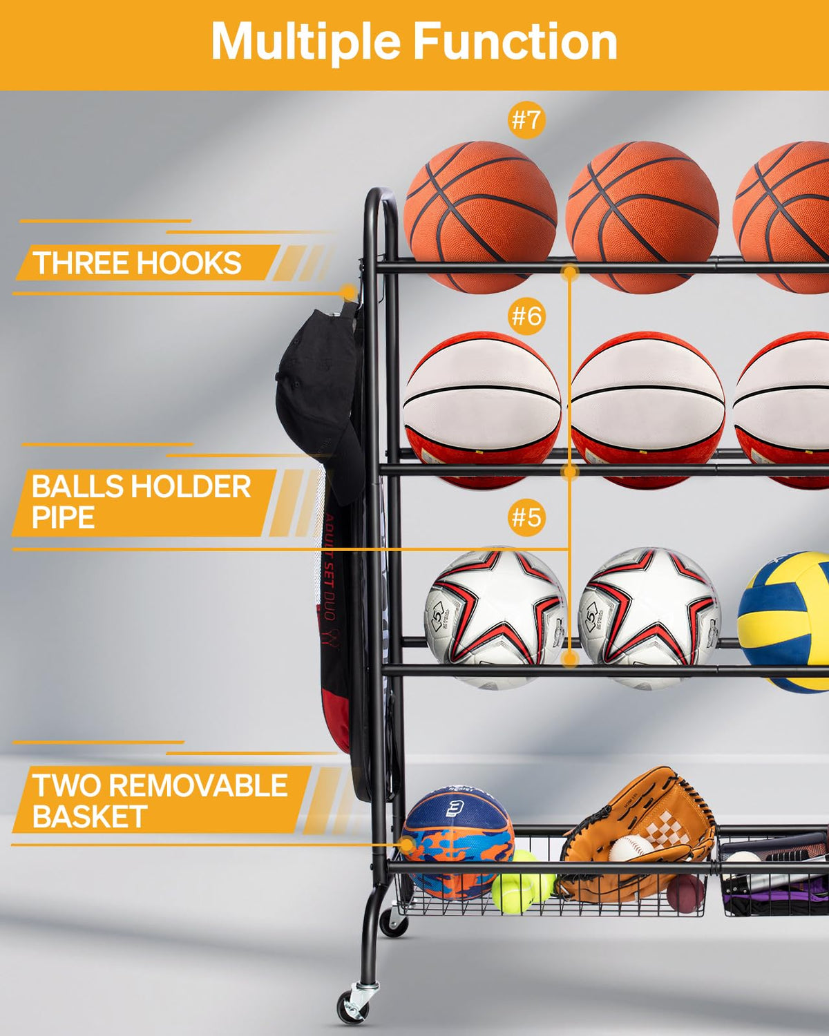 4 Tier Basketball Rack with Wheels V36347