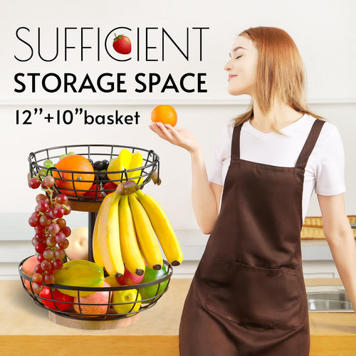 2-tier Metal Fruit Basket Bowl with Wooden Base P9510