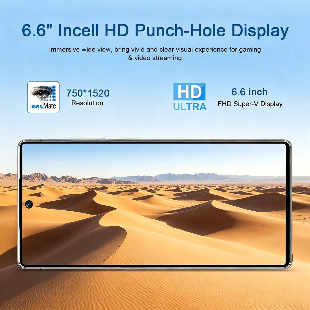 Unlocked 4G Smartphone 6.6" HD+ Display 4GB+32GB Android 12 Dual SIM Black O539