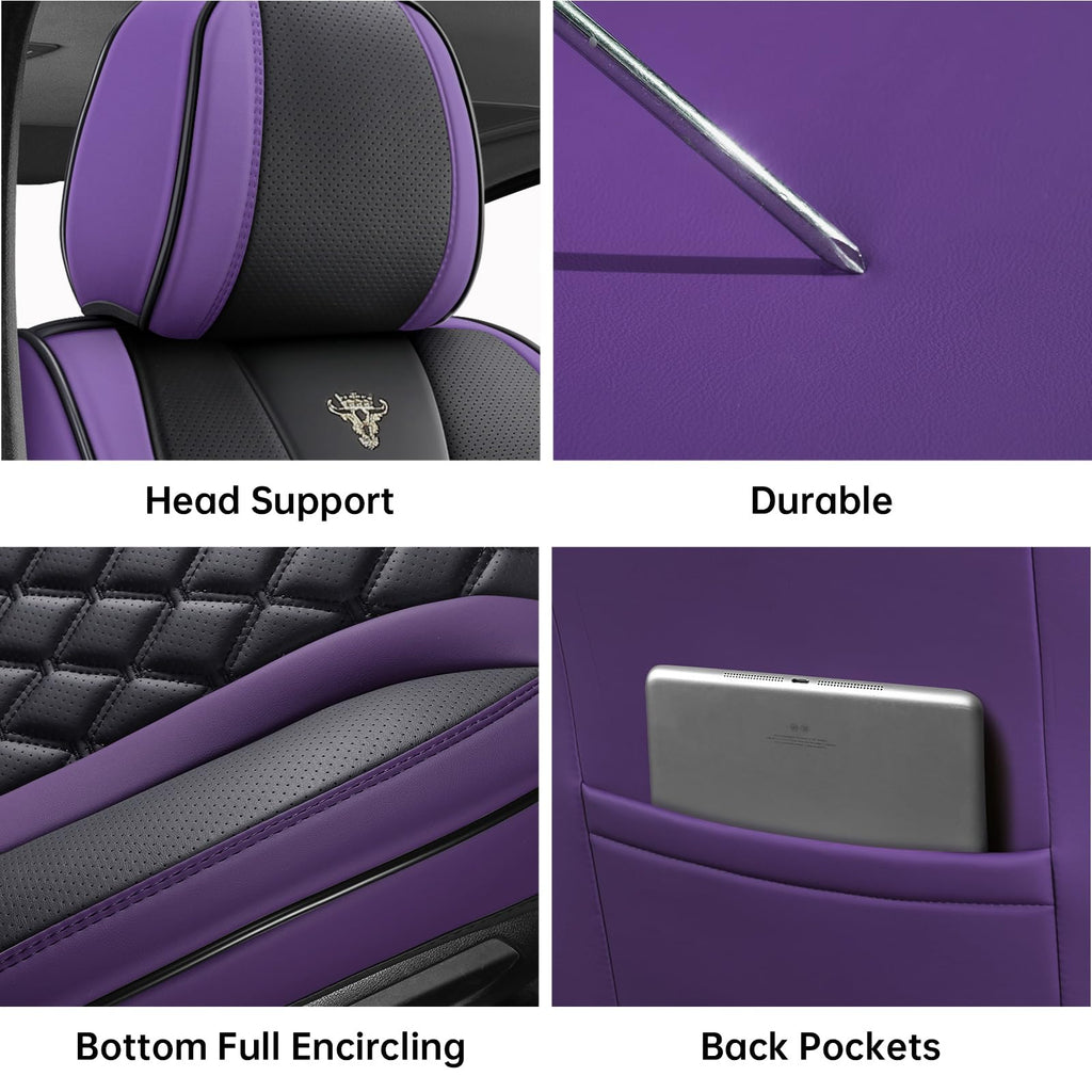 Purple Black Leather Car Seat Covers Full Set K891473