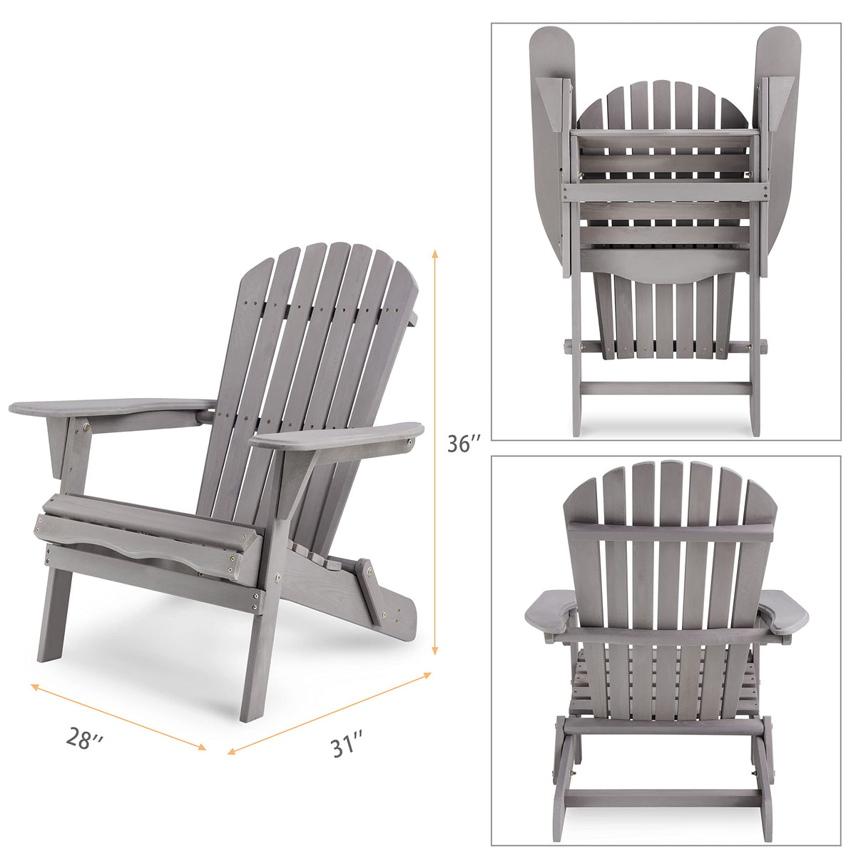 Wooden Folding Adirondack Chair Set of 2 Solid Cedar B942