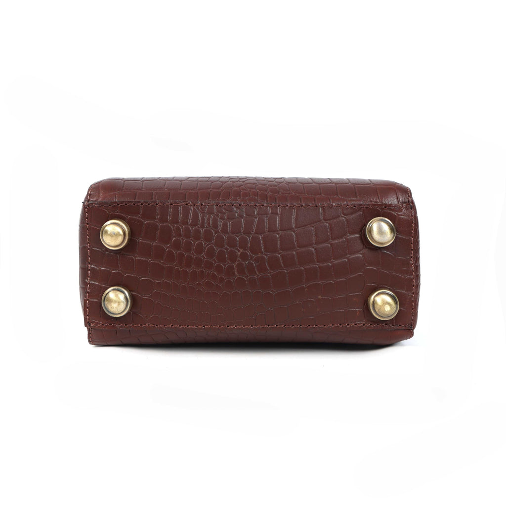 Tan Croc-Embossed Leather Mini Tote Crossbody Bag W131036