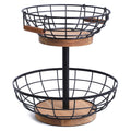 2-tier Metal Fruit Basket Bowl with Wooden Base P9510