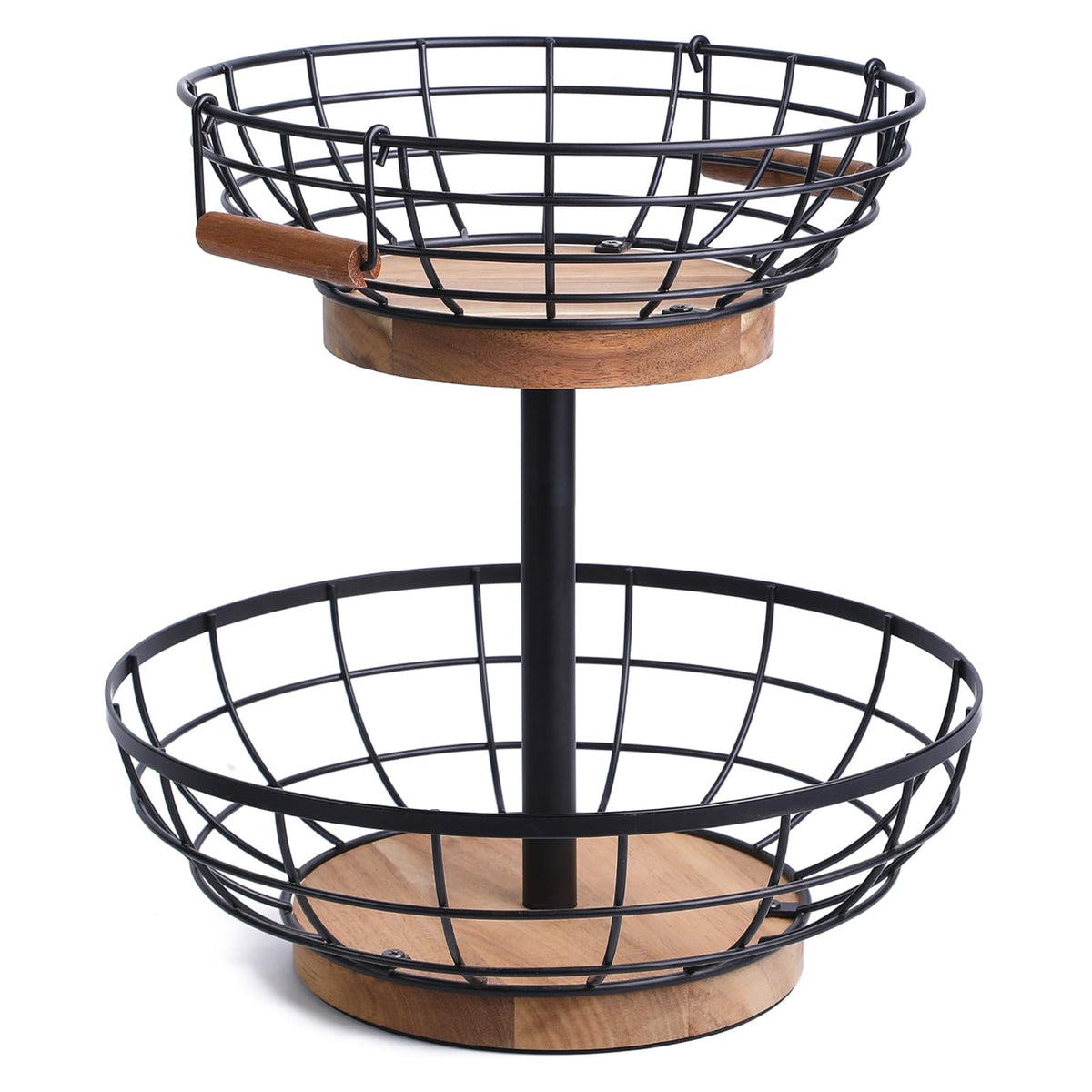 2-tier Metal Fruit Basket Bowl with Wooden Base P9510