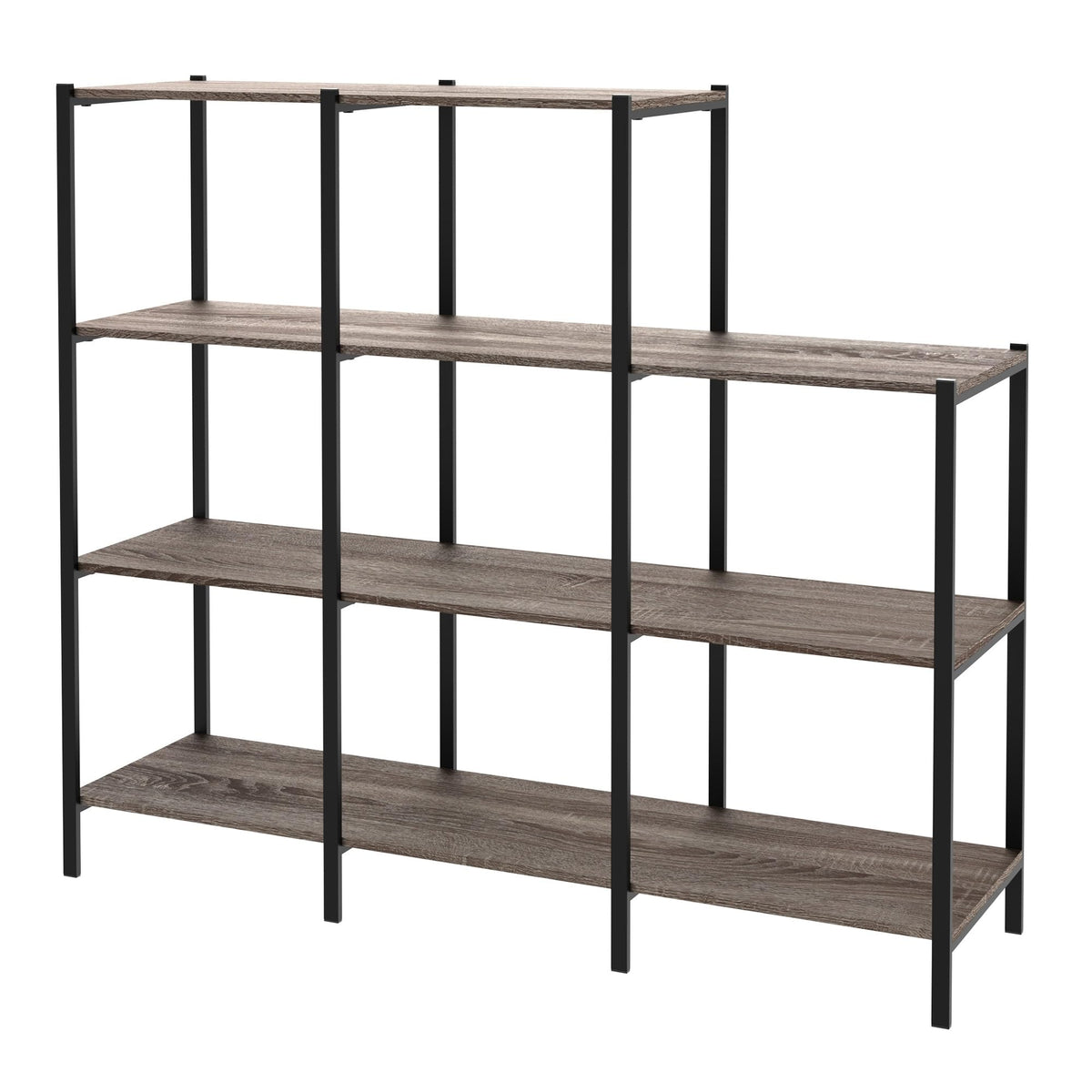 4-Tier Bookcase, 5 Shelves, Black Metal and Wood X18822