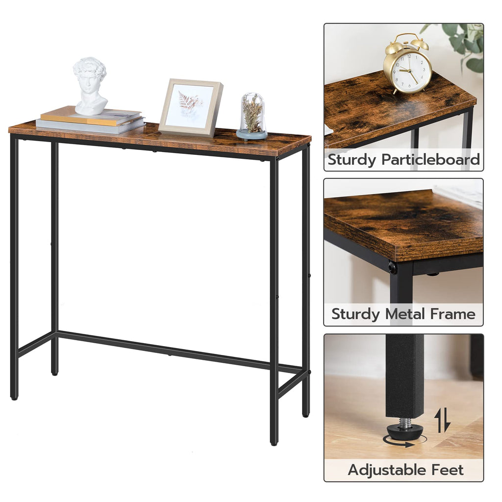 Narrow Console Table, Rustic Brown and Black F7169