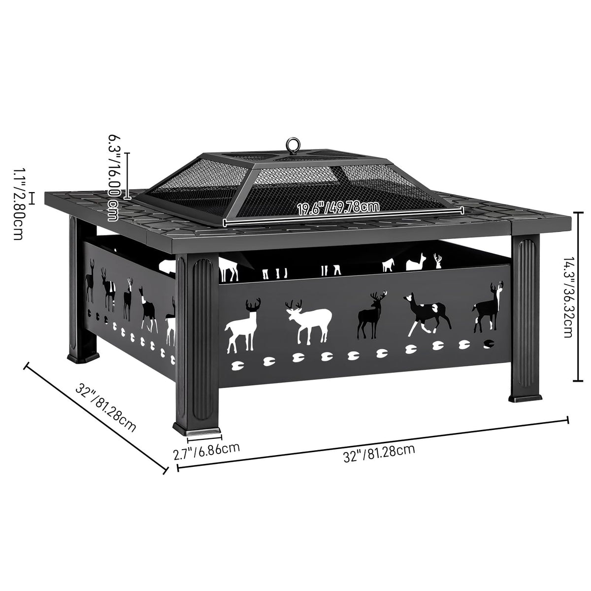 32 Inch Black Wrought Iron Wood Burning Fire Pit G14108