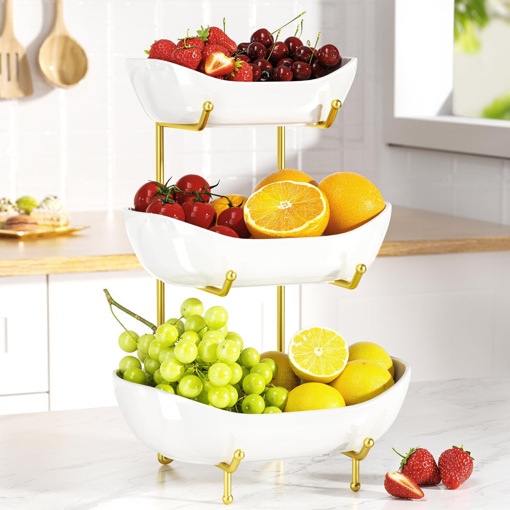 3 Tier Ceramic Fruit Bowl with Metal Stand V9785