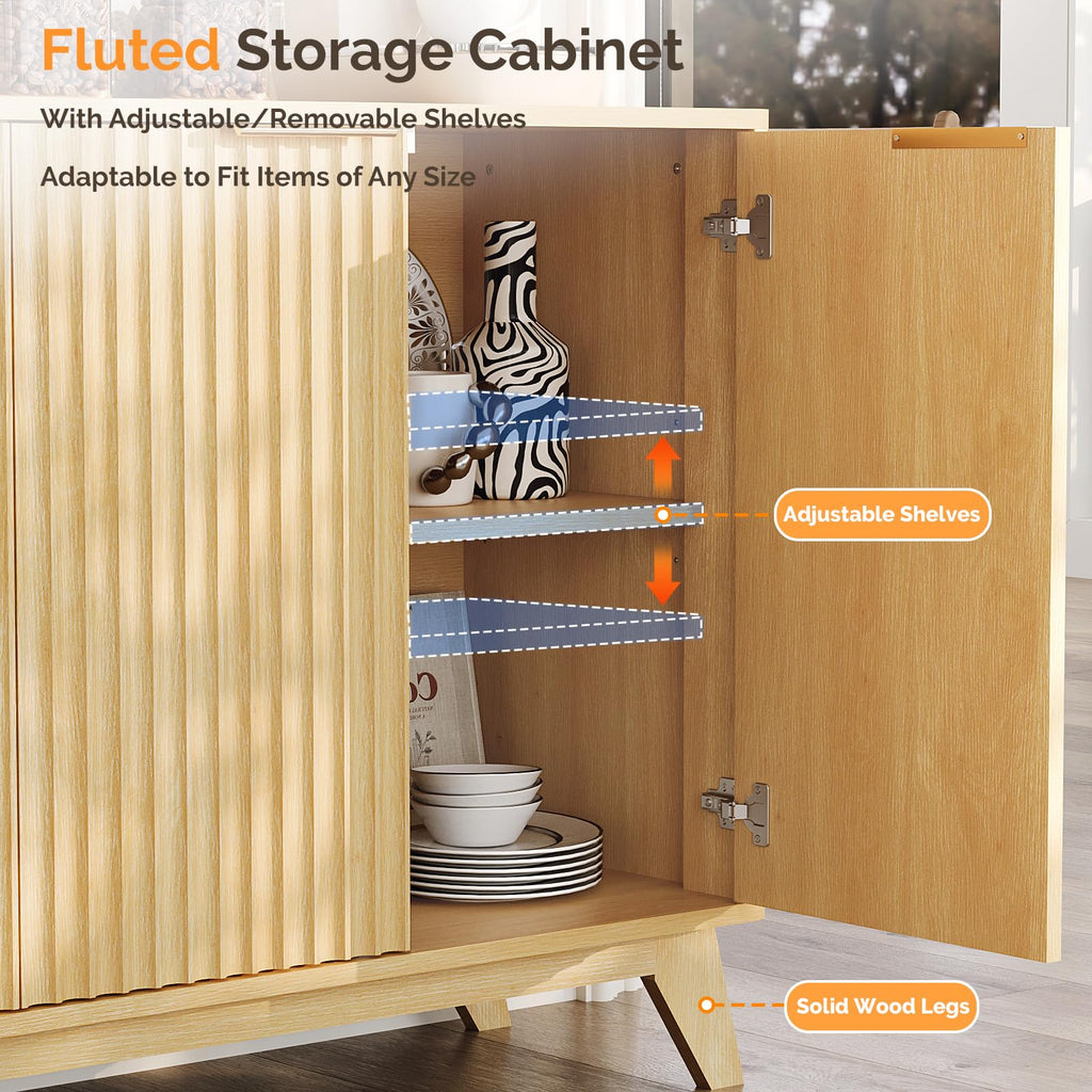 55" Fluted 4 Door Sideboard Cabinet with Adjustable Shelves J160754