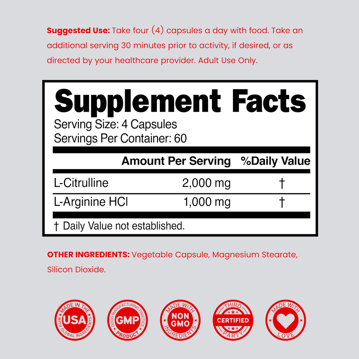 L Arginine L Citrulline 3000mg 240 Capsules Q3354