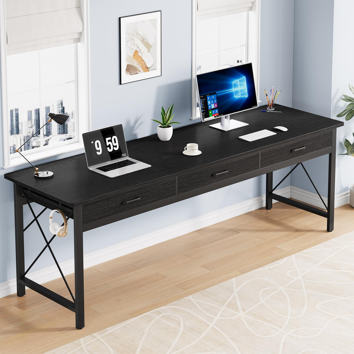 78.7 inch Black Computer Desk with 3 Drawers N151091