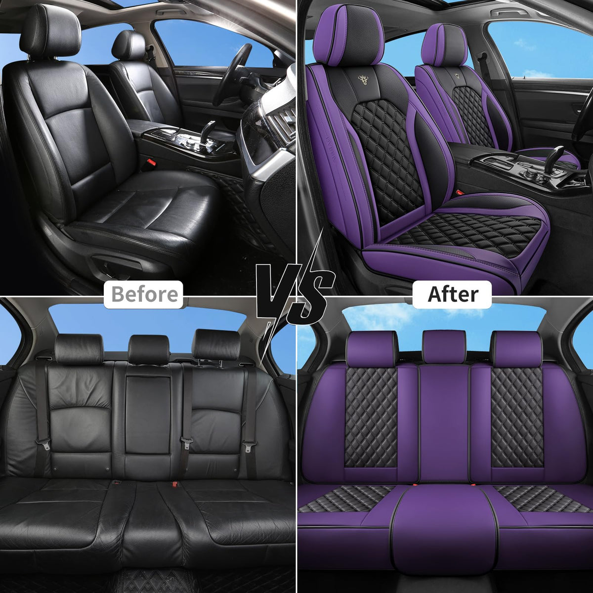 Purple Black Leather Car Seat Covers Full Set K891473