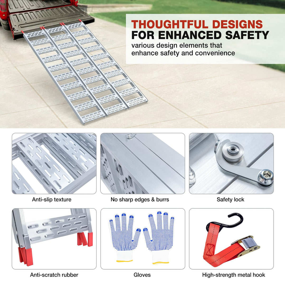 Aluminum Tri-Folding Truck Ramps 1600Lbs Max X671865