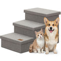 Grey 3 Steps Dog Stairs with Storage F832456
