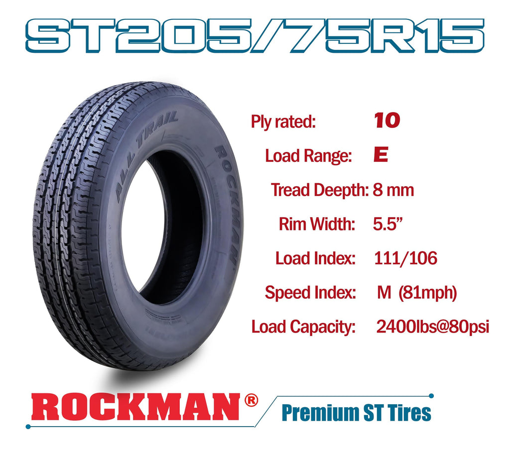 Heavy Duty Trailer Tire ST205/75R15 10-Ply Set4 A3905