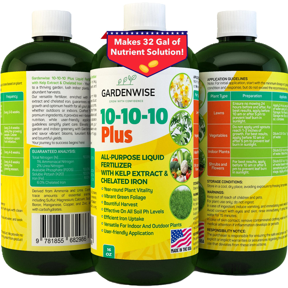 10-10-10 All Purpose Liquid Fertilizer with Seaweed Kelp & Iron 16 oz G671022
