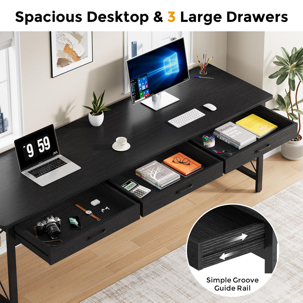 78.7 inch Black Computer Desk with 3 Drawers N151091