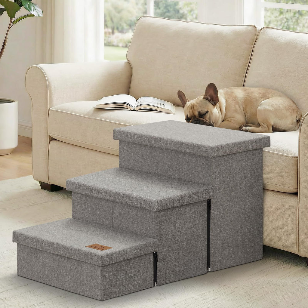 Grey 3 Steps Dog Stairs with Storage F832456