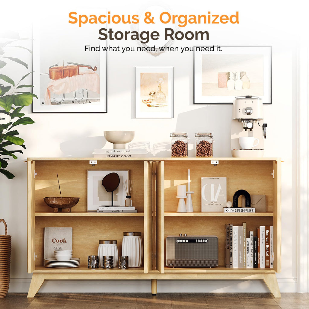 55" Fluted 4 Door Sideboard Cabinet with Adjustable Shelves J160754