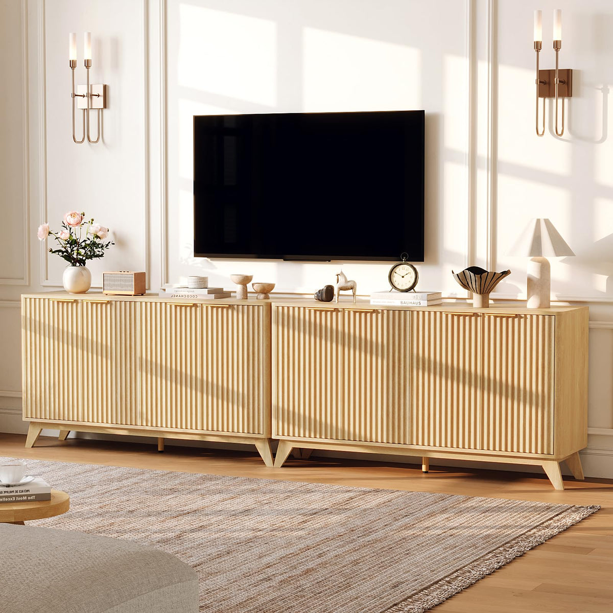 55" Fluted 4 Door Sideboard Cabinet with Adjustable Shelves J160754