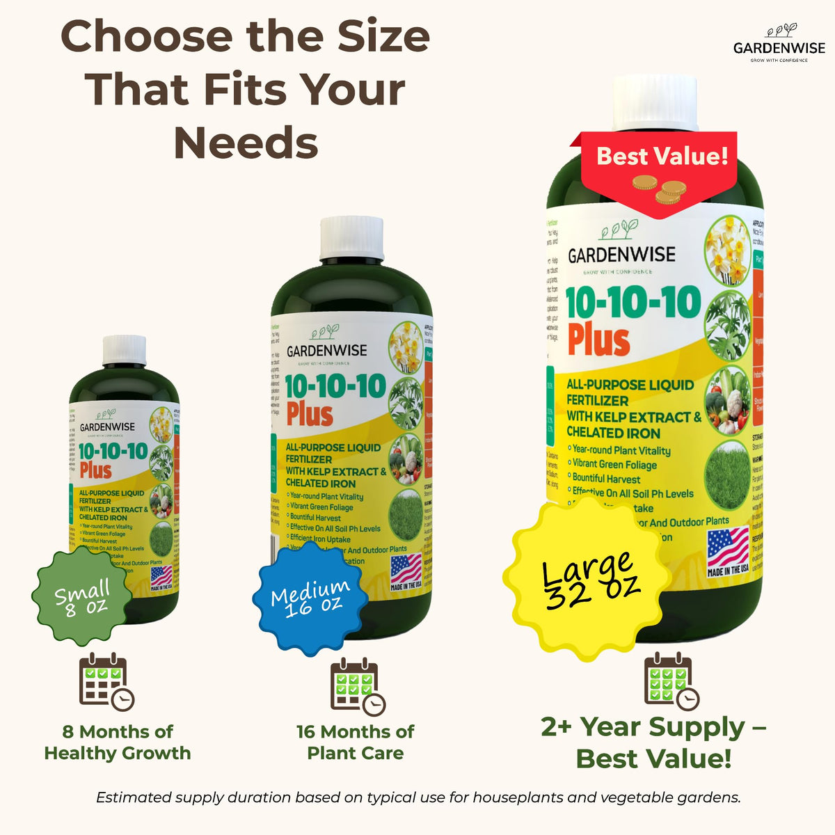 10-10-10 All Purpose Liquid Fertilizer with Seaweed Kelp & Iron 16 oz G671022