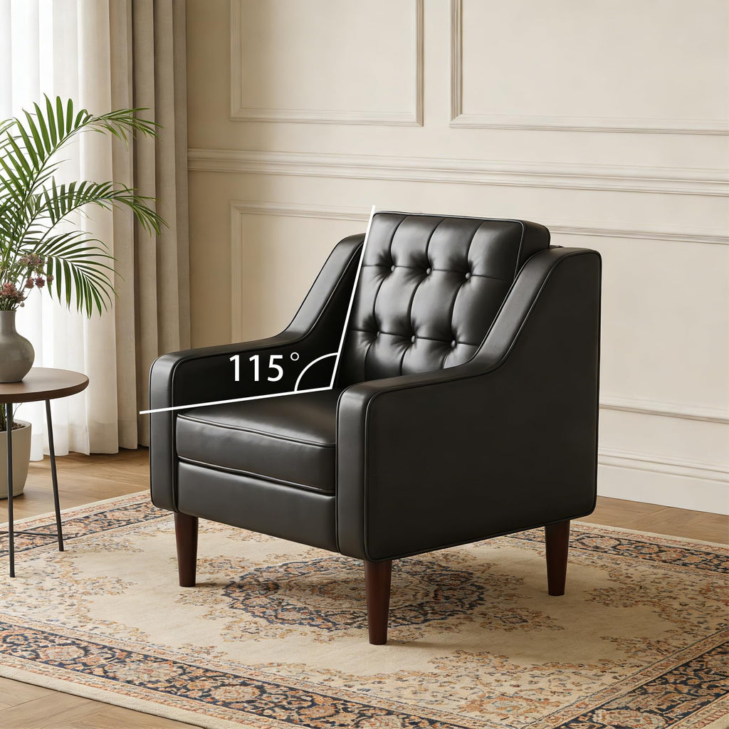 PU Leather Accent Chair Button-Tufted Upholstered Black L186