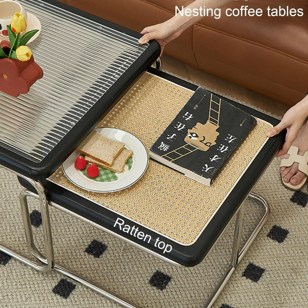 Mid Century Modern Coffee Table Set of 2 Square Metal Base V308778