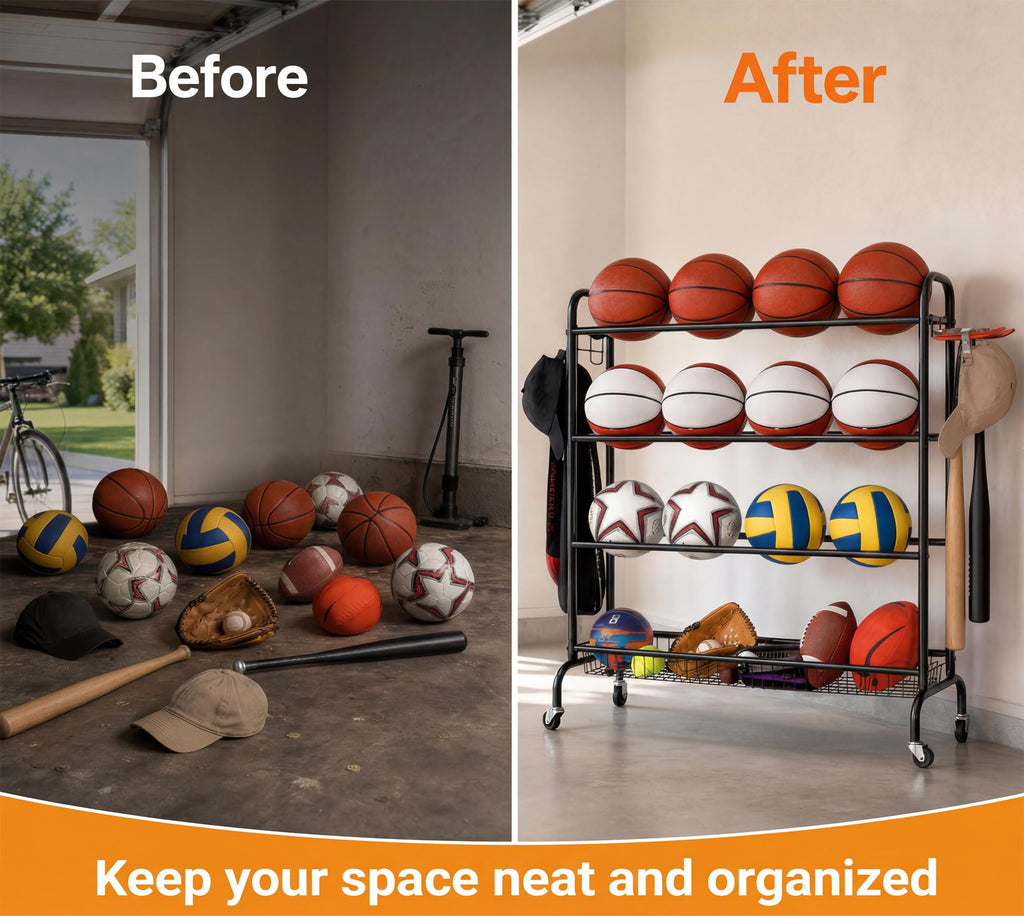 4 Tier Basketball Rack with Wheels V36347