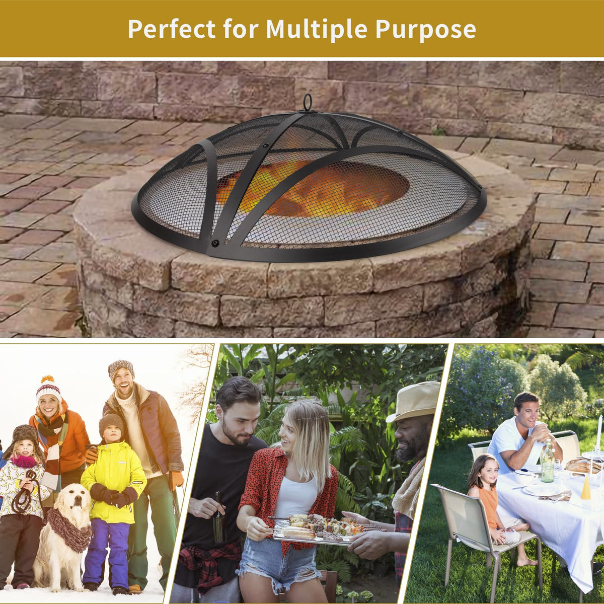 32In Reinforced Steel Round Fire Pit Screen Cover J55582