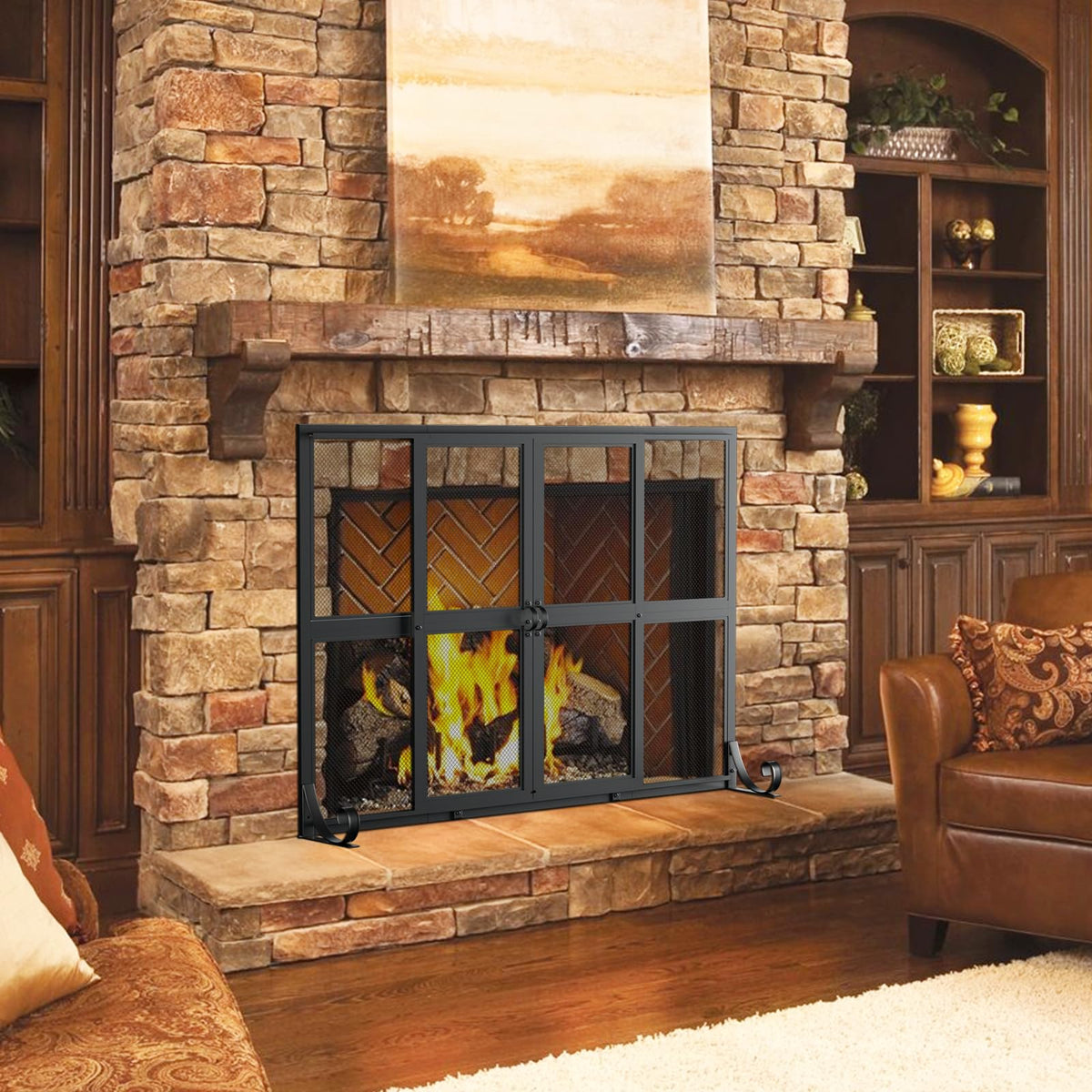 Fireplace Screen with Sliding Doors D542356