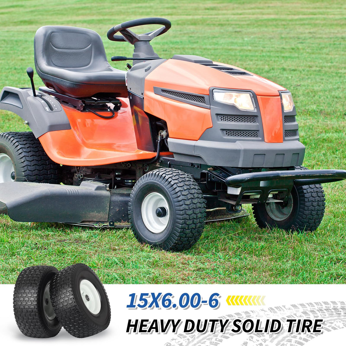 15x6.00-6 Flat Free Lawn Mower Tire and Wheel, 2 Pack G2764