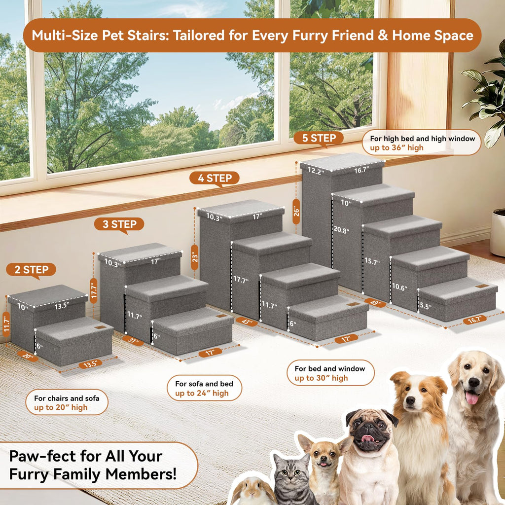 Grey 3 Steps Dog Stairs with Storage F832456