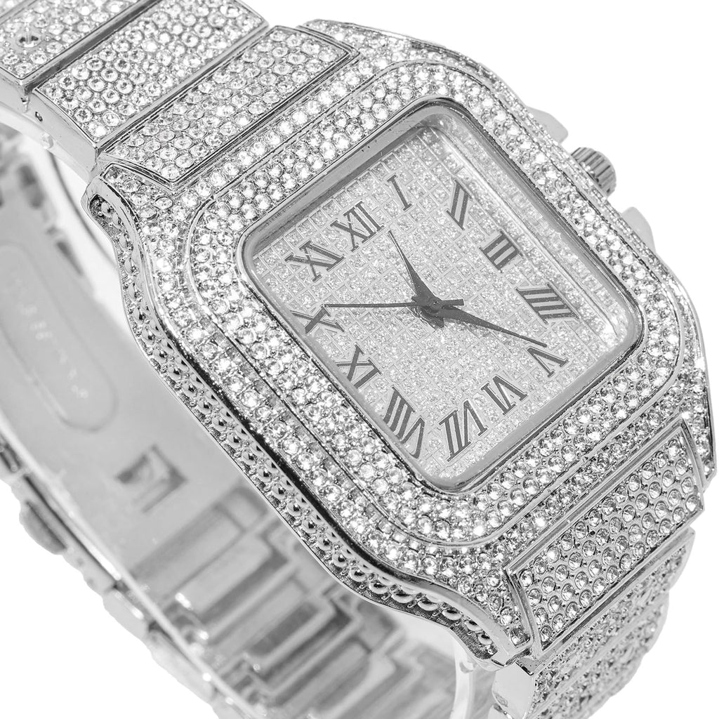 Men's Watch 18K Gold Platinum Plated 40MM Square Dial Diamond Wristband Z86693