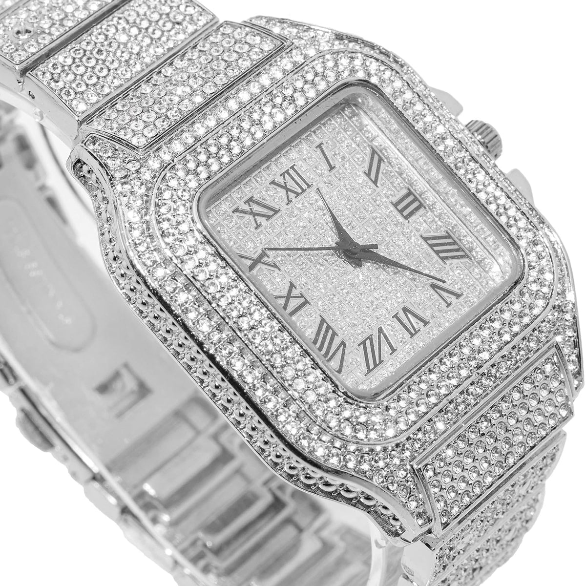Men's Watch 18K Gold Platinum Plated 40MM Square Dial Diamond Wristband Z86693