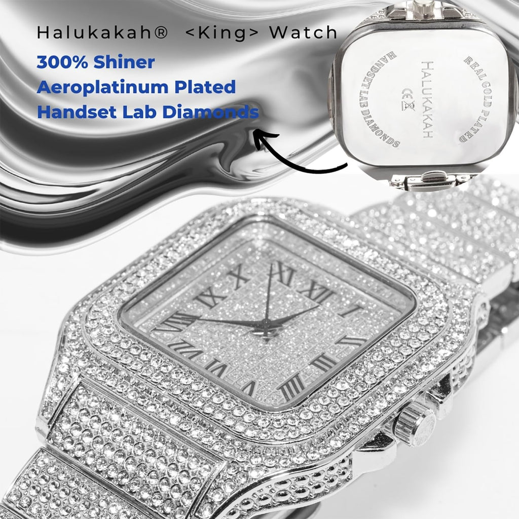Men's Watch 18K Gold Platinum Plated 40MM Square Dial Diamond Wristband Z86693