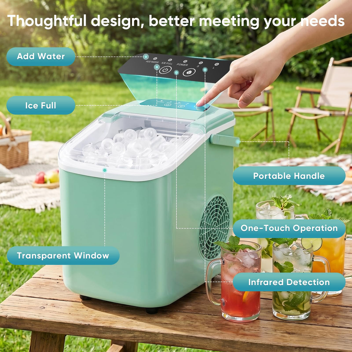 Countertop Ice Maker with Basket and Scoop, 26lbs Daily J99743