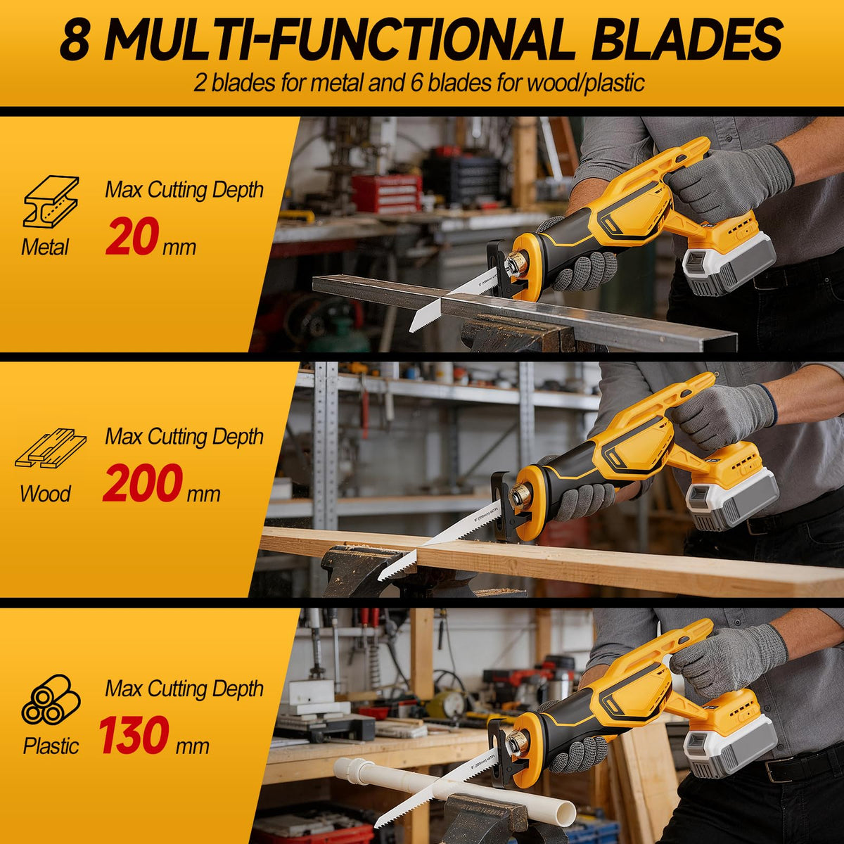 Cordless Brushless Reciprocating Saw with 8 Blades J93646