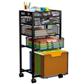 Rolling File Cart with 4 Storage Drawers, Black Metal L753