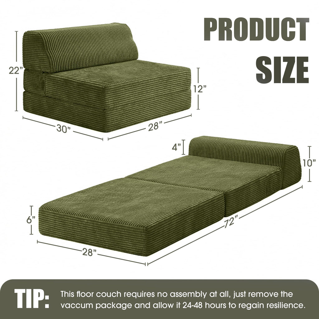 Folding Sofa Bed with Pillow, Memory Foam Sleeper Chair, Green A193