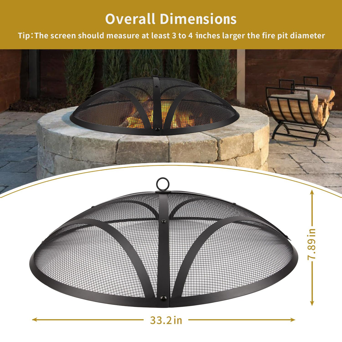 32In Reinforced Steel Round Fire Pit Screen Cover J55582