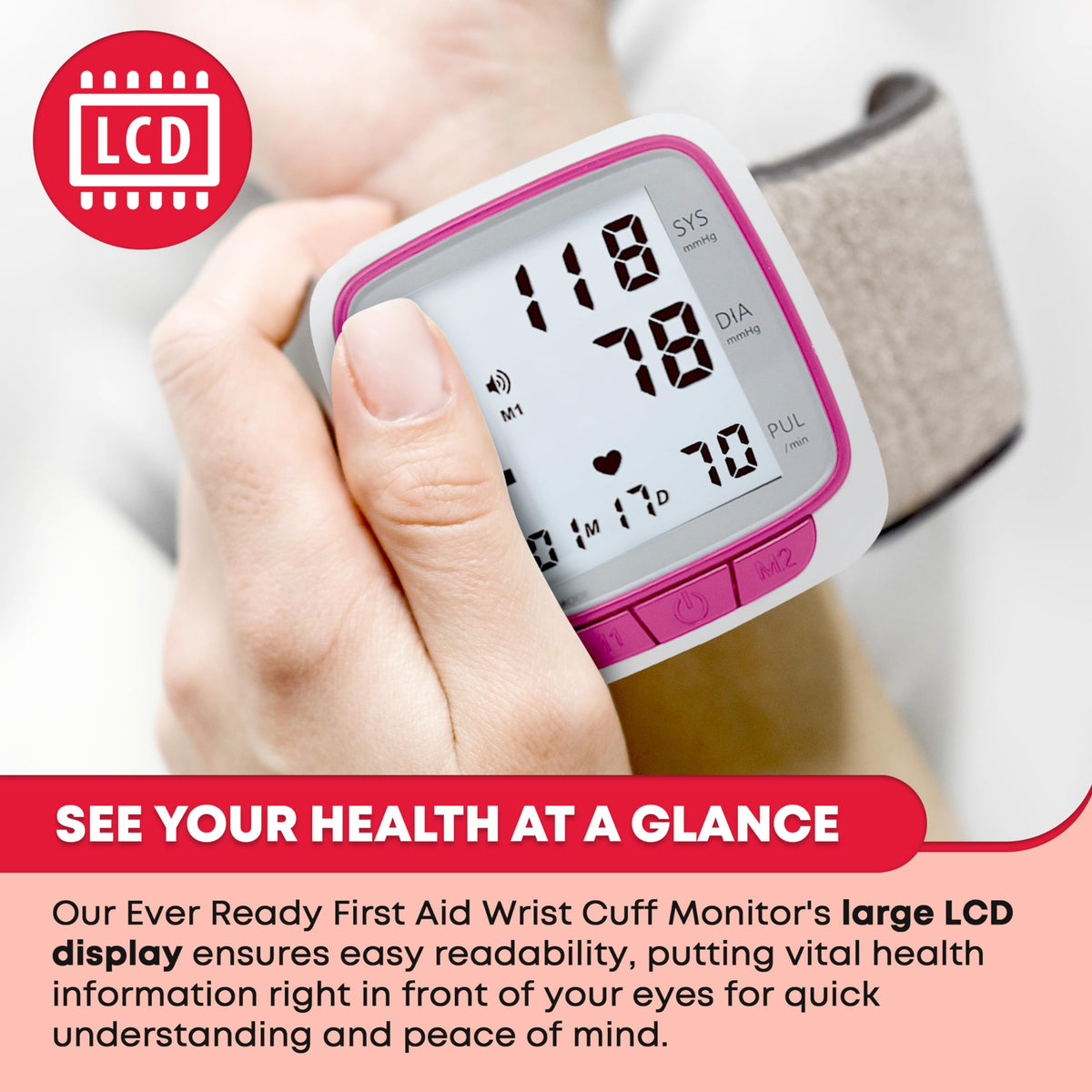 Pink Wrist Blood Pressure Monitor B40039